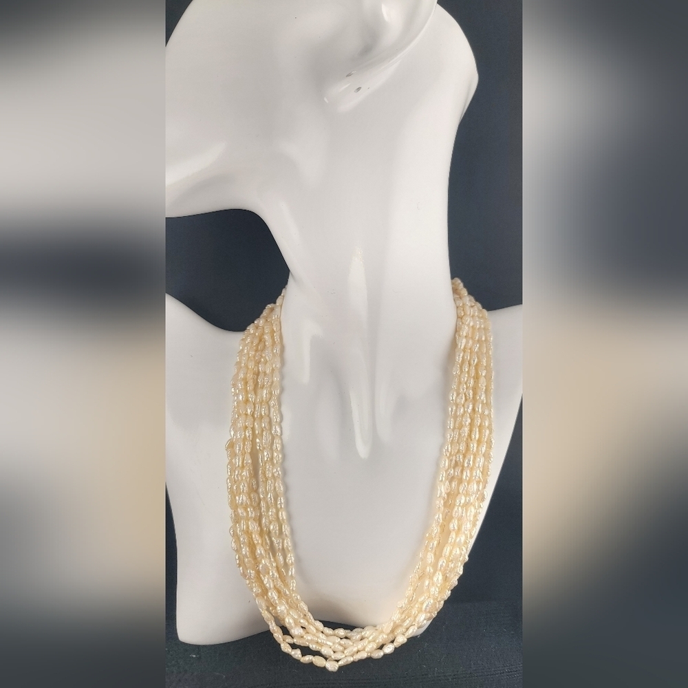Vintage Ruby Lane Real Rice Pearl 9 Strand Necklace